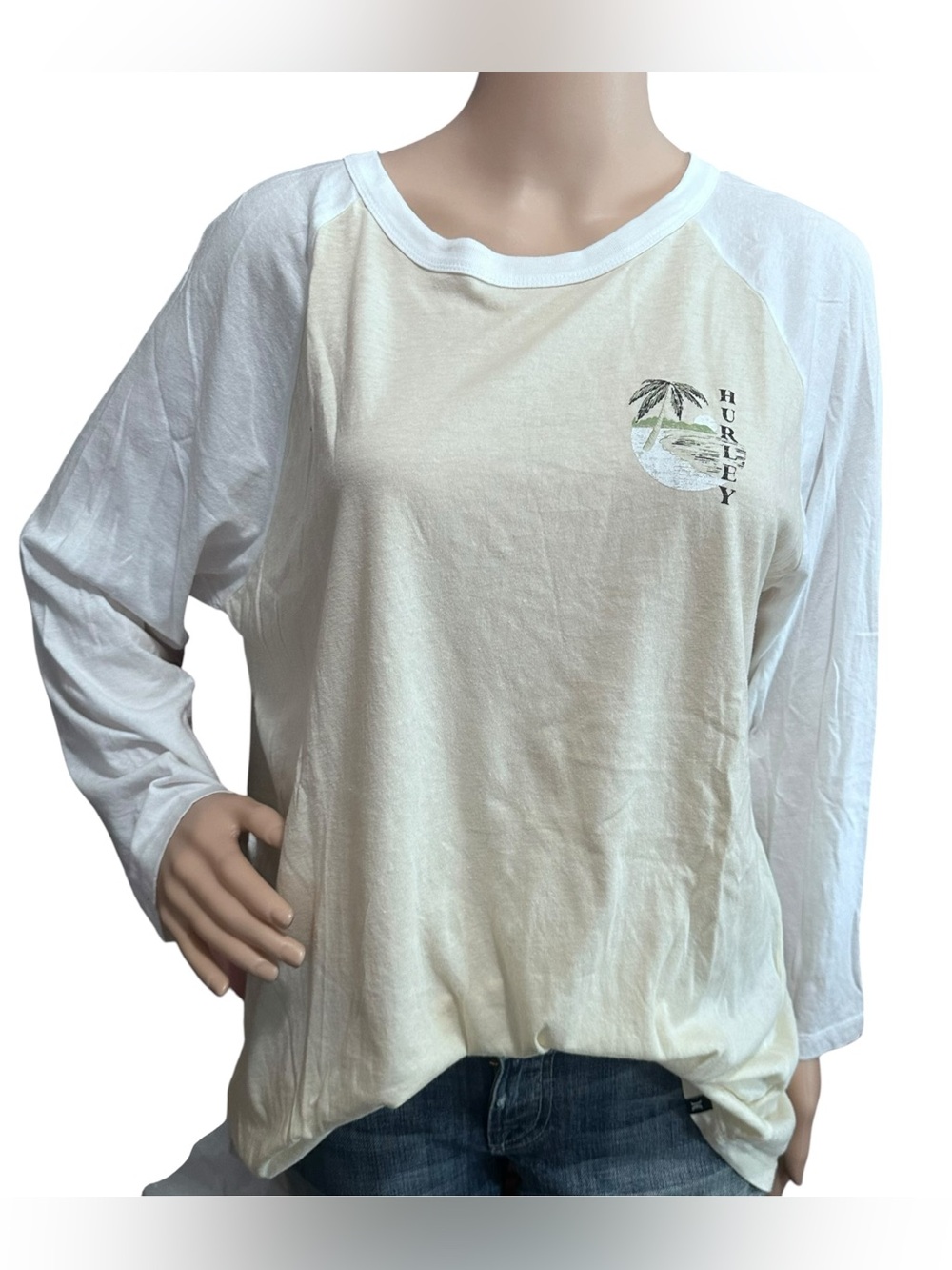 Hurley women's 3/4-sleeve raglan graphic t-shirt Sz XL